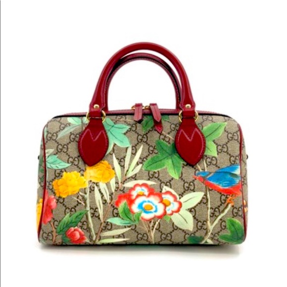 Gucci Boston Tian Medium Blooms Multicolor 38294 Brown Gg Supreme Canvas Satchel - Picture 6 of 12